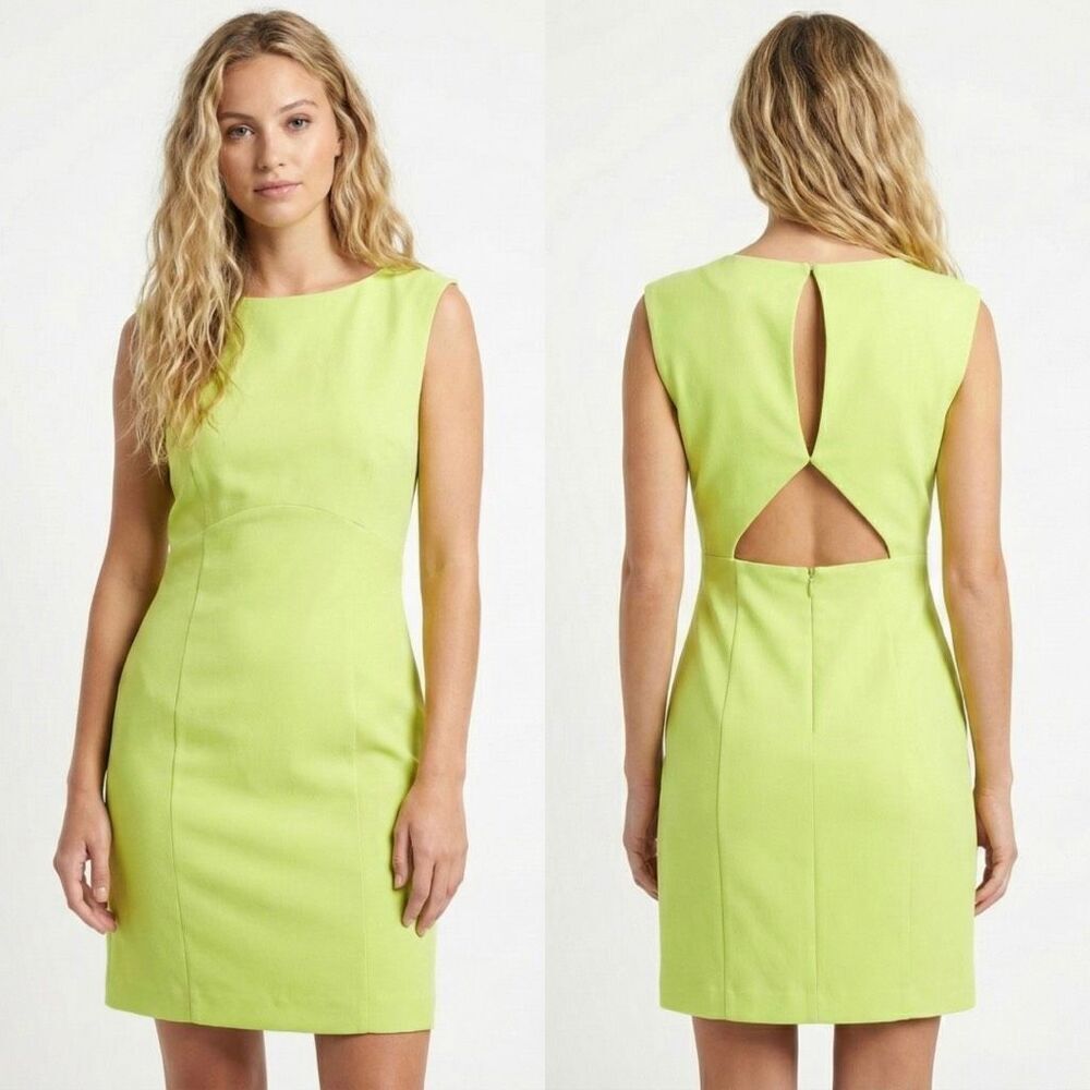 Donna Morgan Lime Green Sleeveless Cutout Back Sheath Dress 6 NWOT Cocktail